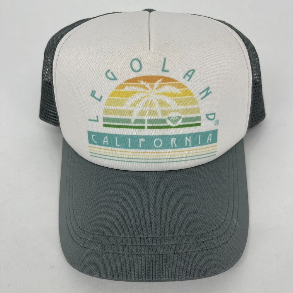 Roxy Legoland California Trucker Hat Grey White Mesh Snapback Cap Womens